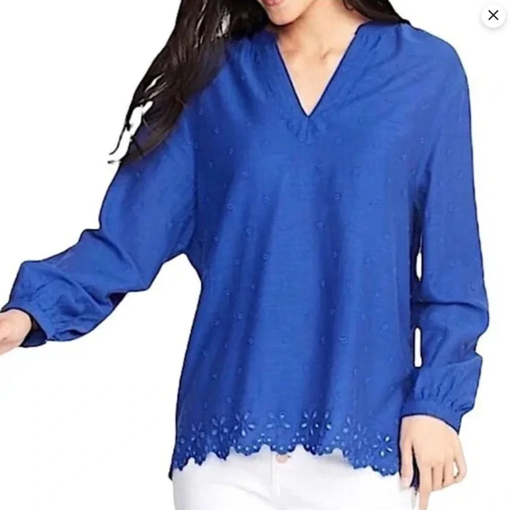 Old Navy Blue Boho Top w/Scalloped Eyelet Trim Sz XL NWT